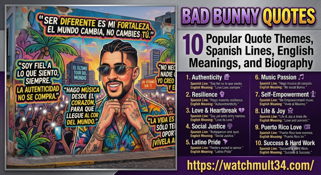 Bad Bunny Quotes: 10 Popular Quote Themes, Spanish Lines, English Meanings, and Biography Bad Bunny Quotes